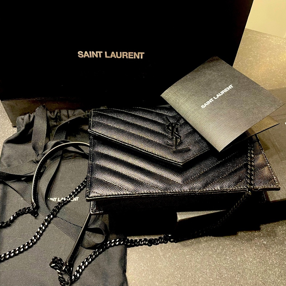YSL small flap bag/WOC black chevron